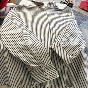 Chico's Black and White Vertical-Stripe Dress Shirt